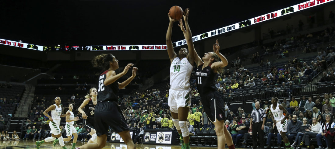 The Oregon Ducks take on the Stanford Cardinal at Matthew Knight Arena in Eugene, Oregon on January 15, 2016 (Eric Evans Photography)