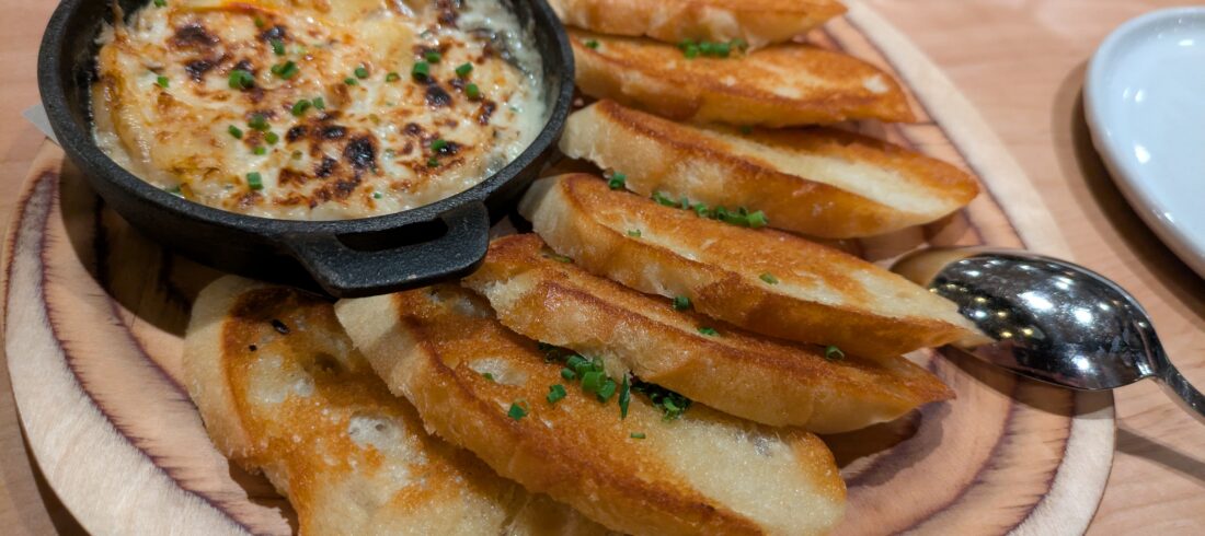 Dungeness crab dip, an appetizer from Sweet Waters on the River at Valley River Inn in Eugene, Oregon. 