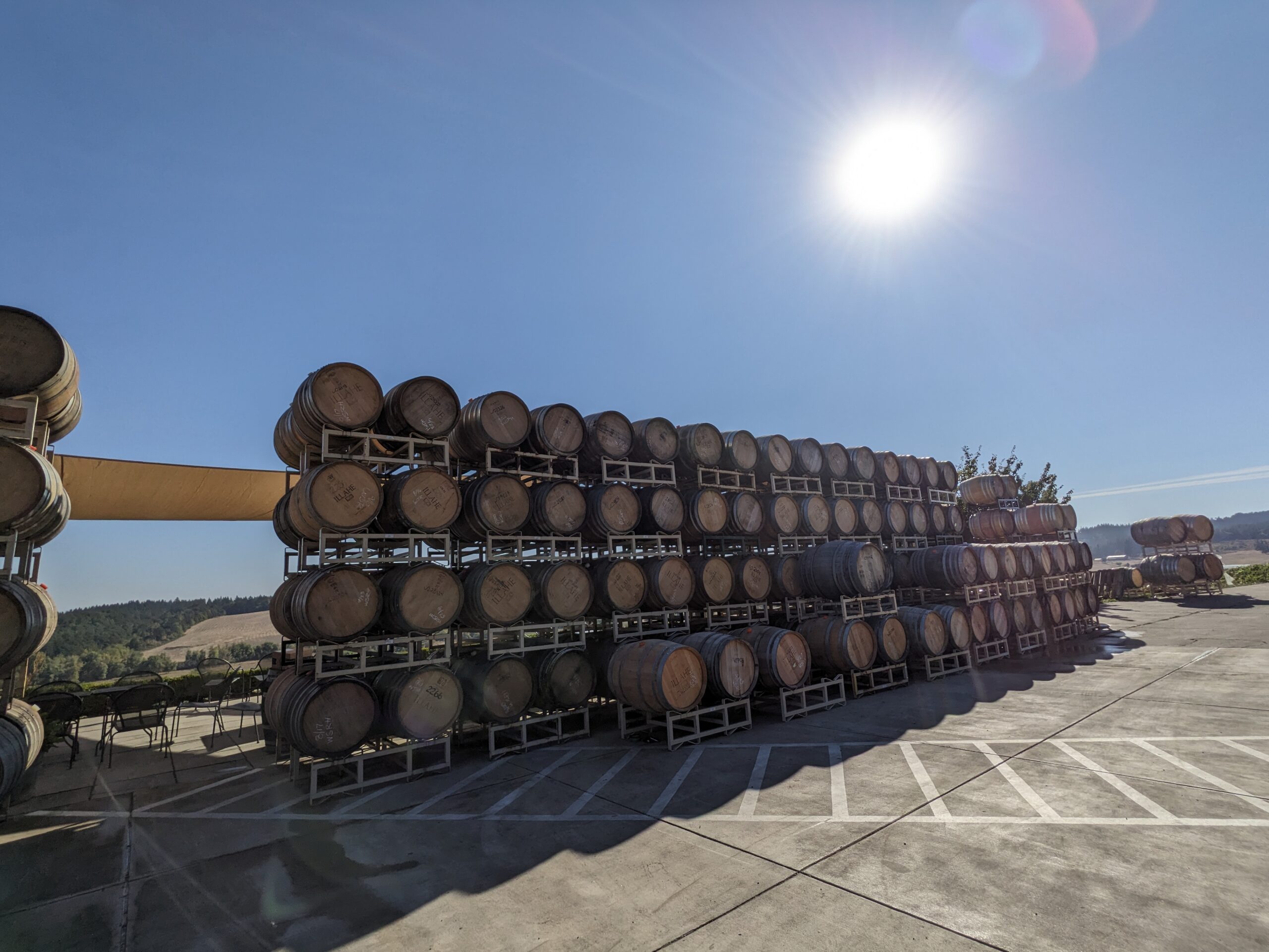 Barrels outside at Illahe Vineyards in Dallas, Oregon